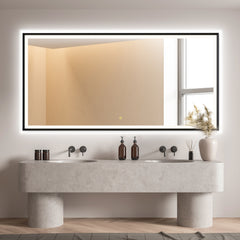 Altair Apollo 72"x36" Rectangular Anti-Fog Dimmable Modern Bathroom/Vanity LED Lighted Wall Mirror in Matte Black Aluminum Framed