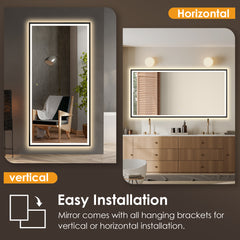 Altair Apollo 72"x36" Rectangular Anti-Fog Dimmable Modern Bathroom/Vanity LED Lighted Wall Mirror in Matte Black Aluminum Framed