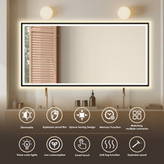 Altair Apollo 72"x36" Rectangular Anti-Fog Dimmable Modern Bathroom/Vanity LED Lighted Wall Mirror in Matte Black Aluminum Framed