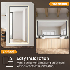 Altair Apollo 84"x42" Rectangular Anti-Fog Dimmable Modern Bathroom/Vanity LED Lighted Wall Mirror in Matte Black Aluminum Framed