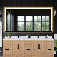 Altair Apollo 84"x42" Rectangular Anti-Fog Dimmable Modern Bathroom/Vanity LED Lighted Wall Mirror in Matte Black Aluminum Framed