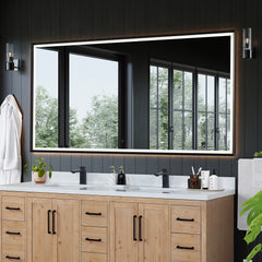 Altair Apollo 84"x42" Rectangular Anti-Fog Dimmable Modern Bathroom/Vanity LED Lighted Wall Mirror in Matte Black Aluminum Framed