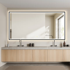 Altair Apollo 84"x42" Rectangular Anti-Fog Dimmable Modern Bathroom/Vanity LED Lighted Wall Mirror in Matte Black Aluminum Framed
