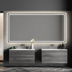 Altair Apollo 84"x42" Rectangular Anti-Fog Dimmable Modern Bathroom/Vanity LED Lighted Wall Mirror in Matte Black Aluminum Framed