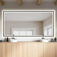 Altair Apollo 84"x42" Rectangular Anti-Fog Dimmable Modern Bathroom/Vanity LED Lighted Wall Mirror in Matte Black Aluminum Framed