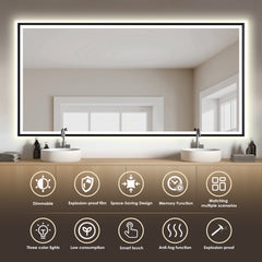 Altair Apollo 84"x42" Rectangular Anti-Fog Dimmable Modern Bathroom/Vanity LED Lighted Wall Mirror in Matte Black Aluminum Framed