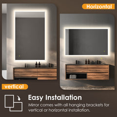 Altair Aurora 48"x30" Rectangular Framelesss Anti-Fog Dimmable Modern Bathroom/Vanity LED Lighted Wall Mirror