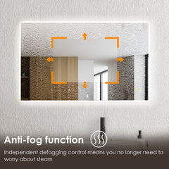 Altair Aurora 48"x30" Rectangular Framelesss Anti-Fog Dimmable Modern Bathroom/Vanity LED Lighted Wall Mirror