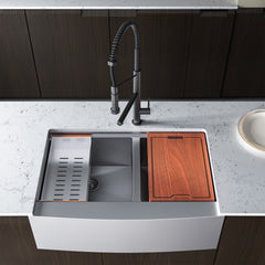 Swiss Madison Rivage 33 x 22 Dual Basin Apron Kitchen Workstation Sink - SM-KS785 - The Home Selection