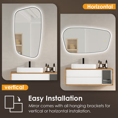 Altair Florian Novelty 26"x48" Anti-Fog Dimmable Modern Bathroom/Vanity LED Lighted Wall Mirror in Matte Black Aluminum Framed