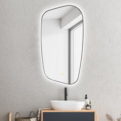 Altair Florian Novelty 26"x48" Anti-Fog Dimmable Modern Bathroom/Vanity LED Lighted Wall Mirror in Matte Black Aluminum Framed
