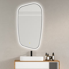 Altair Florian Novelty 26"x48" Anti-Fog Dimmable Modern Bathroom/Vanity LED Lighted Wall Mirror in Matte Black Aluminum Framed