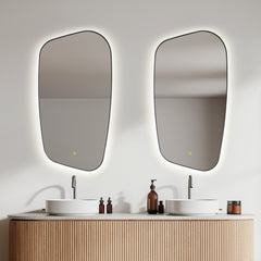 Altair Florian Novelty 26"x48" Anti-Fog Dimmable Modern Bathroom/Vanity LED Lighted Wall Mirror in Matte Black Aluminum Framed