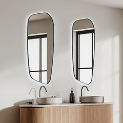 Altair Florian Novelty 26"x48" Anti-Fog Dimmable Modern Bathroom/Vanity LED Lighted Wall Mirror in Matte Black Aluminum Framed