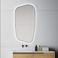 Altair Florian Novelty 26"x48" Anti-Fog Dimmable Modern Bathroom/Vanity LED Lighted Wall Mirror in Matte Black Aluminum Framed