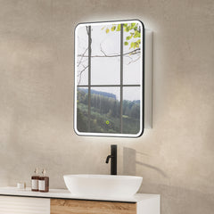 Altair Ostaria 24"x32" Rectangular Surface-Mount/Reccessed LED Lighted Bathroom Black Aluminum Mirror Medicine Cabinet