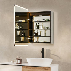 Altair Ostaria 24"x32" Rectangular Surface-Mount/Reccessed LED Lighted Bathroom Black Aluminum Mirror Medicine Cabinet