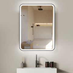 Altair Ostaria 24"x32" Rectangular Surface-Mount/Reccessed LED Lighted Bathroom Black Aluminum Mirror Medicine Cabinet