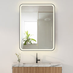 Altair Ostaria 24"x32" Rectangular Surface-Mount/Reccessed LED Lighted Bathroom Black Aluminum Mirror Medicine Cabinet