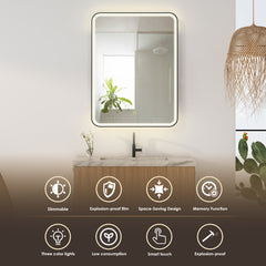 Altair Ostaria 24"x32" Rectangular Surface-Mount/Reccessed LED Lighted Bathroom Black Aluminum Mirror Medicine Cabinet