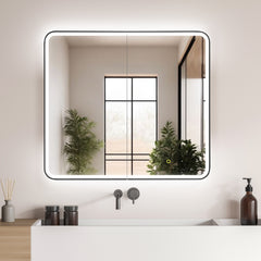 Altair Ostaria 36"x32" Rectangular Surface-Mount/Reccessed LED Lighted Bathroom Black Aluminum Mirror Medicine Cabinet