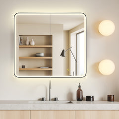 Altair Ostaria 36"x32" Rectangular Surface-Mount/Reccessed LED Lighted Bathroom Black Aluminum Mirror Medicine Cabinet