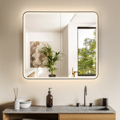 Altair Ostaria 36"x32" Rectangular Surface-Mount/Reccessed LED Lighted Bathroom Black Aluminum Mirror Medicine Cabinet