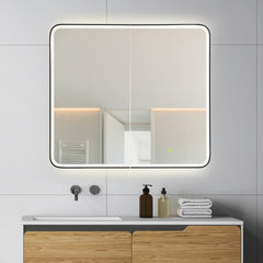 Altair Ostaria 36"x32" Rectangular Surface-Mount/Reccessed LED Lighted Bathroom Black Aluminum Mirror Medicine Cabinet