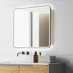 Altair Ostaria 36"x32" Rectangular Surface-Mount/Reccessed LED Lighted Bathroom Black Aluminum Mirror Medicine Cabinet