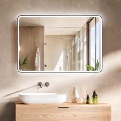 Altair Ostaria 48"x32" Rectangular Surface-Mount/Reccessed LED Lighted Bathroom Black Aluminum Mirror Medicine Cabinet