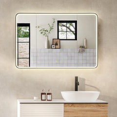 Altair Ostaria 48"x32" Rectangular Surface-Mount/Reccessed LED Lighted Bathroom Black Aluminum Mirror Medicine Cabinet