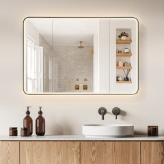 Altair Ostaria 48"x32" Rectangular Surface-Mount/Reccessed LED Lighted Bathroom Black Aluminum Mirror Medicine Cabinet