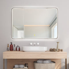 Altair Ostaria 48"x32" Rectangular Surface-Mount/Reccessed LED Lighted Bathroom Black Aluminum Mirror Medicine Cabinet