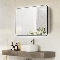 Altair Ostaria 48"x32" Rectangular Surface-Mount/Reccessed LED Lighted Bathroom Black Aluminum Mirror Medicine Cabinet