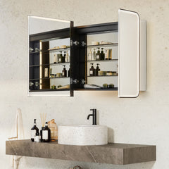 Altair Ostaria 48"x32" Rectangular Surface-Mount/Reccessed LED Lighted Bathroom Black Aluminum Mirror Medicine Cabinet