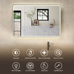 Altair Ostaria 48"x32" Rectangular Surface-Mount/Reccessed LED Lighted Bathroom Black Aluminum Mirror Medicine Cabinet
