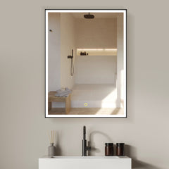 Altair Fenice 24"x32" Rectangular Surface-Mount/Reccessed LED Lighted Bathroom Black Aluminum Mirror Medicine Cabinet