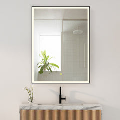 Altair Fenice 24"x32" Rectangular Surface-Mount/Reccessed LED Lighted Bathroom Black Aluminum Mirror Medicine Cabinet