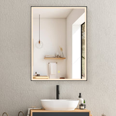 Altair Fenice 24"x32" Rectangular Surface-Mount/Reccessed LED Lighted Bathroom Black Aluminum Mirror Medicine Cabinet