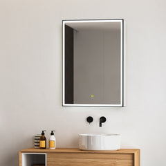 Altair Fenice 24"x32" Rectangular Surface-Mount/Reccessed LED Lighted Bathroom Black Aluminum Mirror Medicine Cabinet