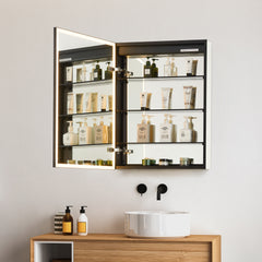Altair Fenice 24"x32" Rectangular Surface-Mount/Reccessed LED Lighted Bathroom Black Aluminum Mirror Medicine Cabinet