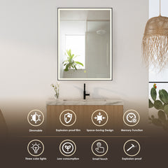 Altair Fenice 24"x32" Rectangular Surface-Mount/Reccessed LED Lighted Bathroom Black Aluminum Mirror Medicine Cabinet