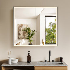 Altair Fenice 36"x32" Rectangular Surface-Mount/Reccessed LED Lighted Bathroom Black Aluminum Mirror Medicine Cabinet
