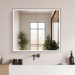 Altair Fenice 36"x32" Rectangular Surface-Mount/Reccessed LED Lighted Bathroom Black Aluminum Mirror Medicine Cabinet