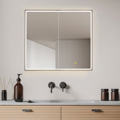 Altair Fenice 36"x32" Rectangular Surface-Mount/Reccessed LED Lighted Bathroom Black Aluminum Mirror Medicine Cabinet