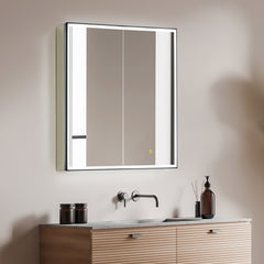 Altair Fenice 36"x32" Rectangular Surface-Mount/Reccessed LED Lighted Bathroom Black Aluminum Mirror Medicine Cabinet