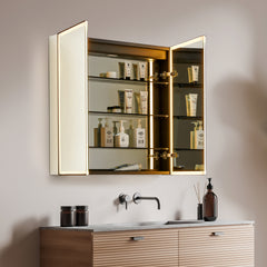 Altair Fenice 36"x32" Rectangular Surface-Mount/Reccessed LED Lighted Bathroom Black Aluminum Mirror Medicine Cabinet
