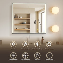 Altair Fenice 36"x32" Rectangular Surface-Mount/Reccessed LED Lighted Bathroom Black Aluminum Mirror Medicine Cabinet