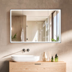 Altair Fenice 48"x32" Rectangular Surface-Mount/Reccessed LED Lighted Bathroom Black Aluminum Mirror Medicine Cabinet