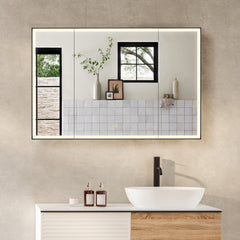 Altair Fenice 48"x32" Rectangular Surface-Mount/Reccessed LED Lighted Bathroom Black Aluminum Mirror Medicine Cabinet